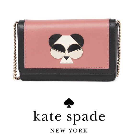 Kate Spade Womens Pink Leather Panda Bear Chain Fold Over Crossbody Handbag New - Picture 5 of 14
